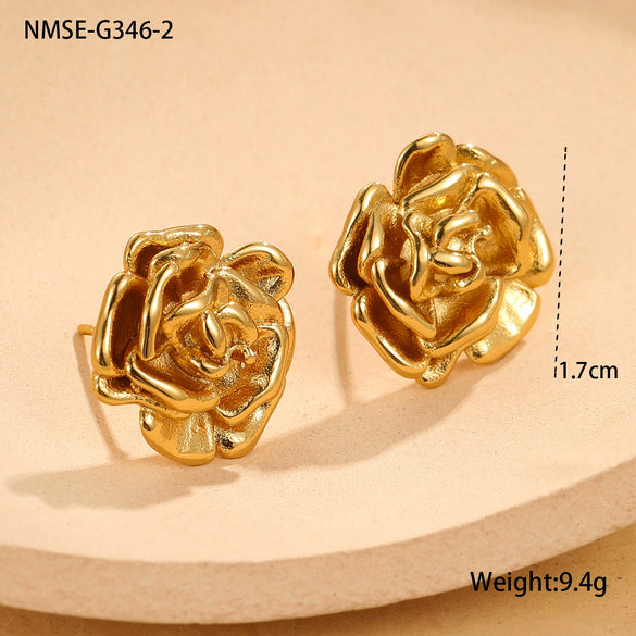 Wholesale Stainless Steel Flower Pattern 18K Goldplated French Retro Women's Earrings