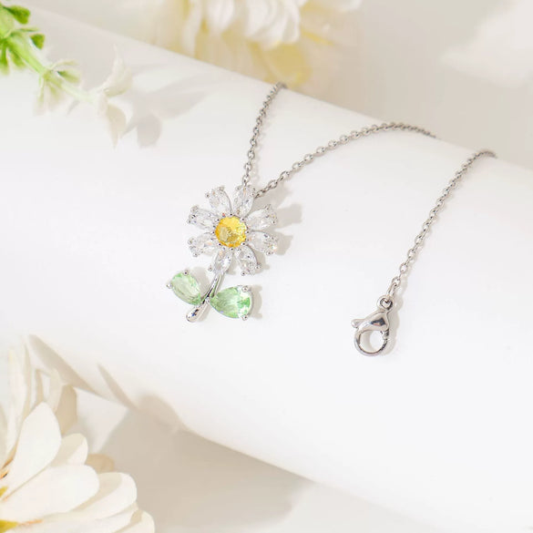 Wholesale Stainless Steel Flower Patterned Electroplated Mixed Gemstone Inlay Sunflower Pendant Necklace For Women