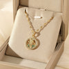 Wholesale Stainless Steel Flower Pendant Clavicle Chain With Mixed Gemstone Setting And Electroplating