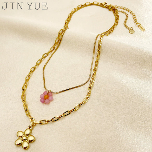 Wholesale Stainless Steel Flower Pendant Clavicle Necklace Minimalist Retro Style