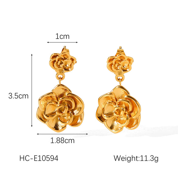 Wholesale Stainless Steel Flower Pendant Earrings With Electroplating For Women