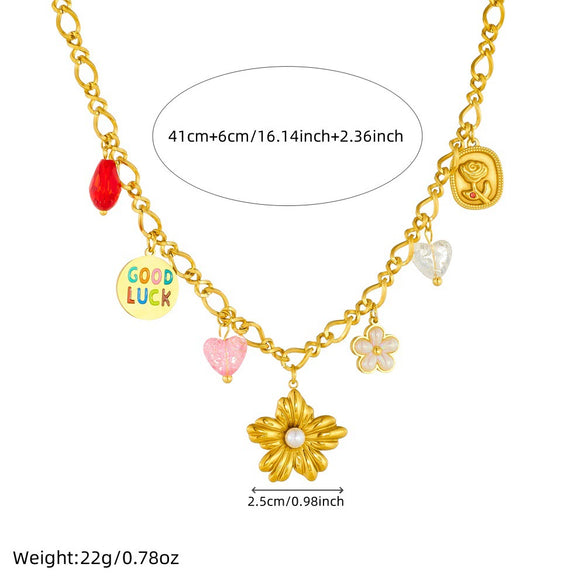 Wholesale Stainless Steel Flower Pendant Necklace With Electroplating And O Word Chain For Women