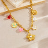 Wholesale Stainless Steel Flower Pendant Necklace With Electroplating And O Word Chain For Women
