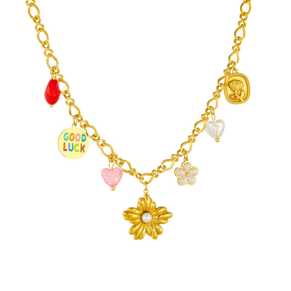 Wholesale Stainless Steel Flower Pendant Necklace With Electroplating And O Word Chain For Women