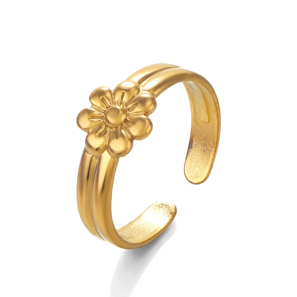 Wholesale Stainless Steel Flower Ring For Women Electroplated French Retro Style