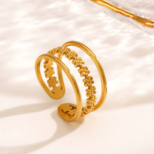 Wholesale Stainless Steel Flower Ring For Women Electroplated Simple Retro Highgrade Light Luxury Style