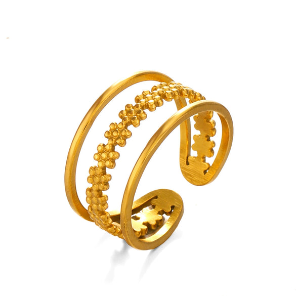 Wholesale Stainless Steel Flower Ring For Women Electroplated Simple Retro Highgrade Light Luxury Style