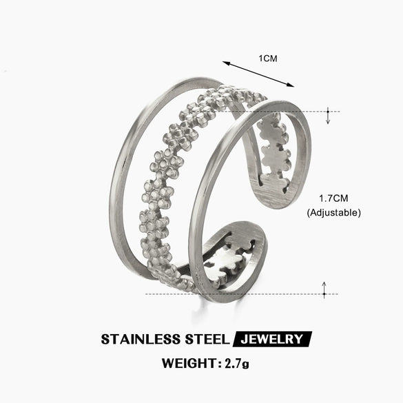 Wholesale Stainless Steel Flower Ring For Women Electroplated Simple Retro Highgrade Light Luxury Style