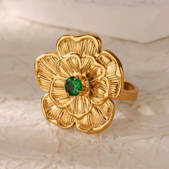 Wholesale Stainless Steel Flower Ring Retro Elegant Style Electroplated