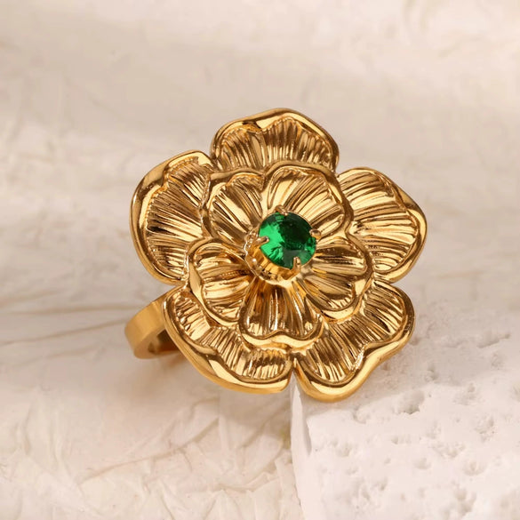 Wholesale Stainless Steel Flower Ring Retro Elegant Style Electroplated