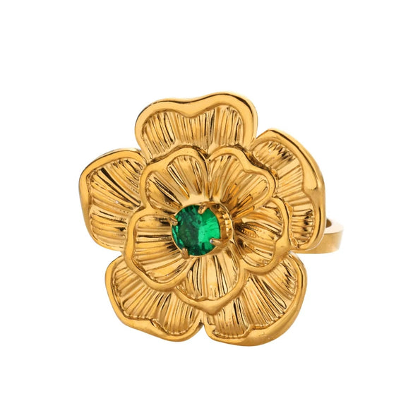 Wholesale Stainless Steel Flower Ring Retro Elegant Style Electroplated