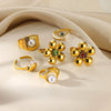 Wholesale Stainless Steel Flower Ring With Colored Zircon 18 Gold Plated Light Luxury Style