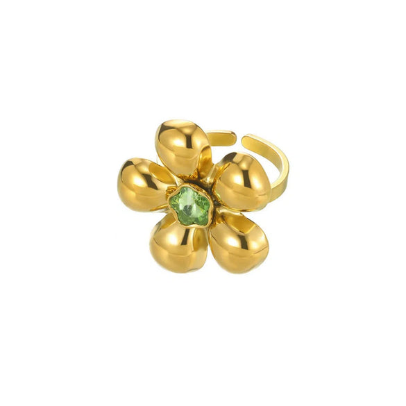 Wholesale Stainless Steel Flower Ring With Colored Zircon 18 Gold Plated Light Luxury Style