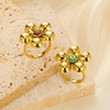 Wholesale Stainless Steel Flower Ring With Colored Zircon 18 Gold Plated Light Luxury Style