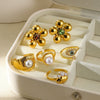 Wholesale Stainless Steel Flower Ring With Colored Zircon 18 Gold Plated Light Luxury Style