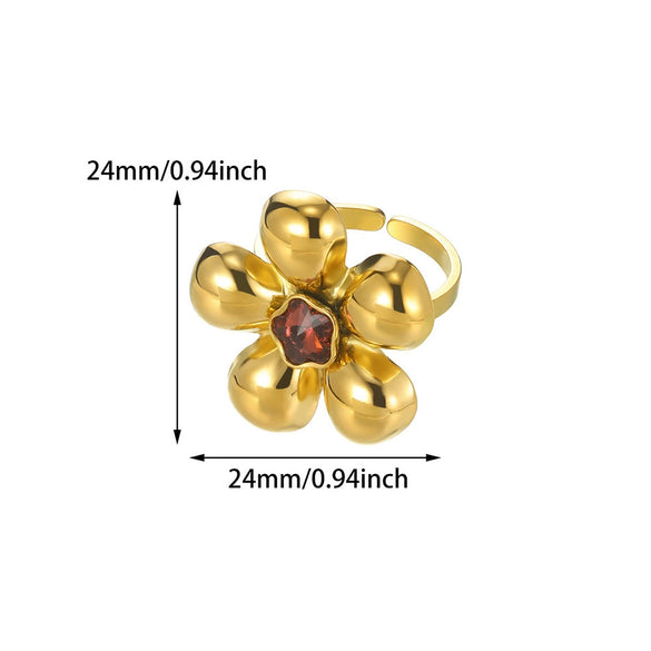 Wholesale Stainless Steel Flower Ring With Colored Zircon 18 Gold Plated Light Luxury Style