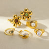 Wholesale Stainless Steel Flower Ring With Colored Zircon 18 Gold Plated Light Luxury Style