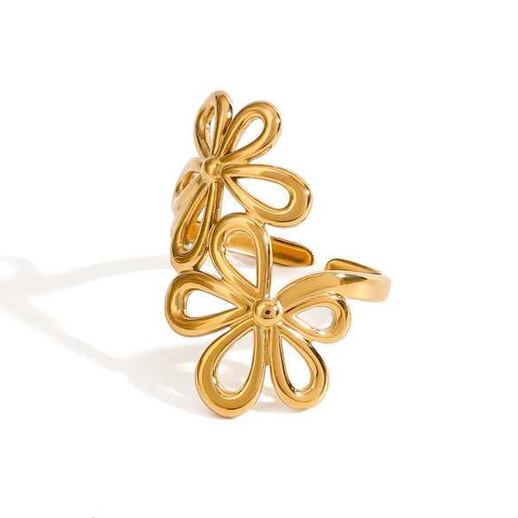 Wholesale Stainless Steel Flower Ring With Exaggerate Design And 18K Gold Plated Electroplating For Women