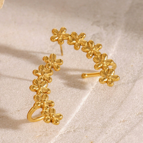 Wholesale Stainless Steel Flower Round Earrings For Women Simple Style Electroplated
