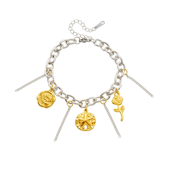 Wholesale Stainless Steel Flower Round Retro Electroplated Women's Bracelet