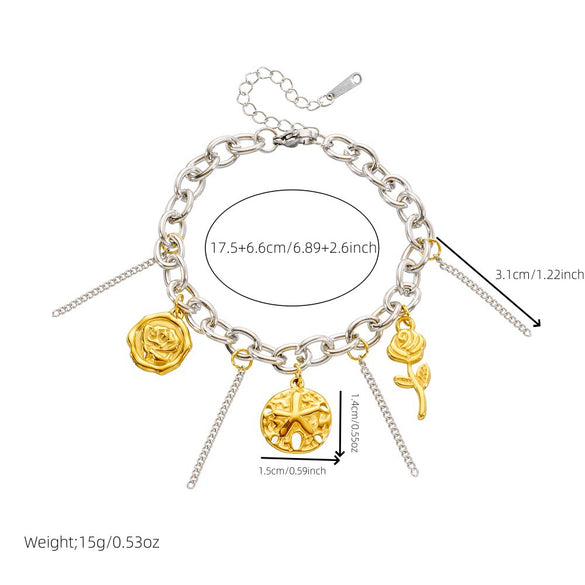 Wholesale Stainless Steel Flower Round Retro Electroplated Women's Bracelet
