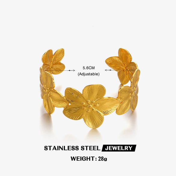 Wholesale Stainless Steel Flower Shaped Adjustable Opening Exaggerated Women's Bracelet With Electroplating