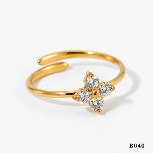 Wholesale Stainless Steel Flower Zircon Jewelry Set With Electroplating For Women Literary And Artistic Flower Ring And Earrings