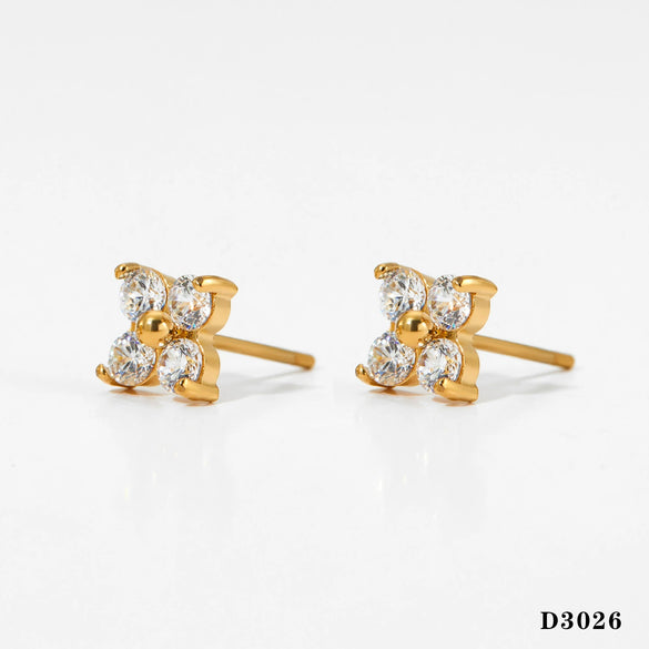 Wholesale Stainless Steel Flower Zircon Jewelry Set With Electroplating For Women Literary And Artistic Flower Ring And Earrings