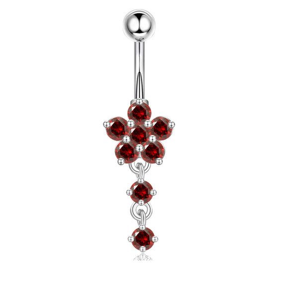 Wholesale Stainless Steel Flowershaped Belly Button Ring With Electroplating And Multicolor Zircon Jewelry