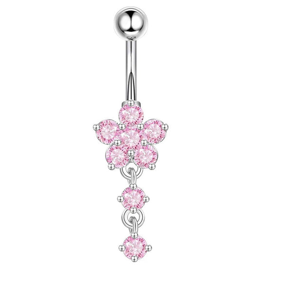Wholesale Stainless Steel Flowershaped Belly Button Ring With Electroplating And Multicolor Zircon Jewelry