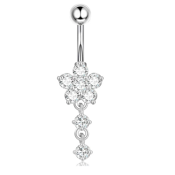 Wholesale Stainless Steel Flowershaped Belly Button Ring With Electroplating And Multicolor Zircon Jewelry