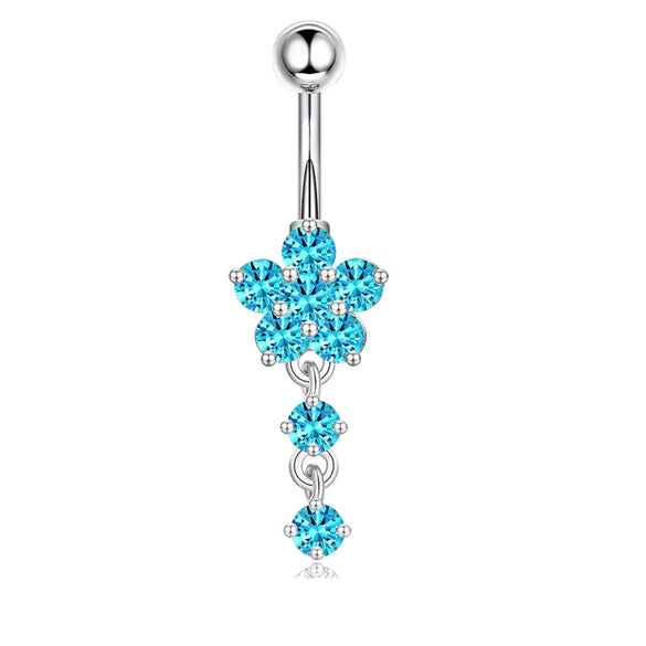 Wholesale Stainless Steel Flowershaped Belly Button Ring With Electroplating And Multicolor Zircon Jewelry