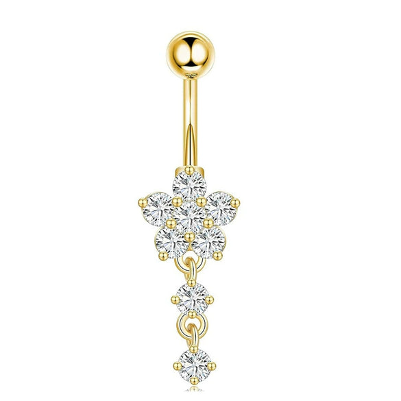 Wholesale Stainless Steel Flowershaped Belly Button Ring With Electroplating And Multicolor Zircon Jewelry