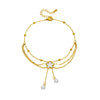 Wholesale Stainless Steel Flowershaped Pearl Shell Tassel Chain Multilayer Jewelry Anklet For Women