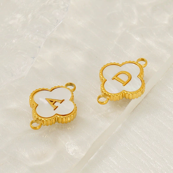 Wholesale 316L Stainless Steel Four Leaf Clover And English Letter Pendant Accessories With Electroplating For Bracelets