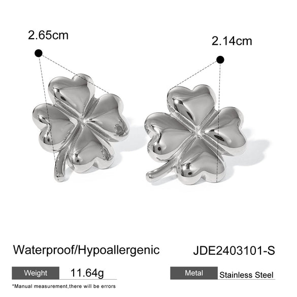 Wholesale Stainless Steel Four Leaf Clover Earrings With Electroplating Plant Flower Style Unisex