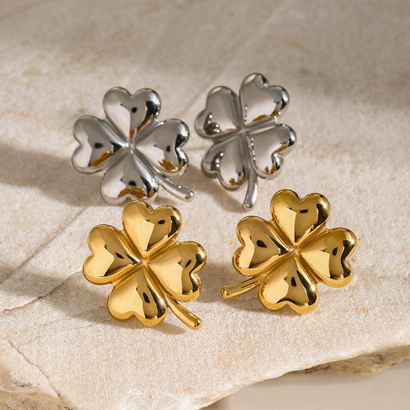 Wholesale Stainless Steel Four Leaf Clover Earrings With Electroplating Plant Flower Style Unisex
