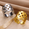 Wholesale Stainless Steel Fourleaf Clover Geometric Lines Cut Out Goldplated Unisex Rings
