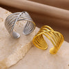 Wholesale Stainless Steel Fourleaf Clover Geometric Lines Cut Out Goldplated Unisex Rings