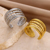 Wholesale Stainless Steel Fourleaf Clover Geometric Lines Cut Out Goldplated Unisex Rings