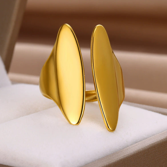 Wholesale Stainless Steel Fourleaf Clover Geometric Lines Cut Out Goldplated Unisex Rings