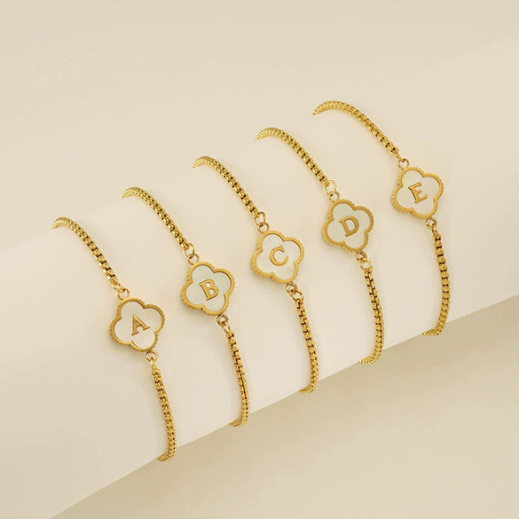 Wholesale 316L Stainless Steel Fourleaf Clover Letter Bracelet Electroplated Unisex