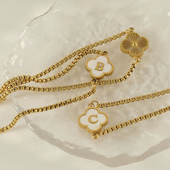 Wholesale 316L Stainless Steel Fourleaf Clover Letter Bracelet Electroplated Unisex