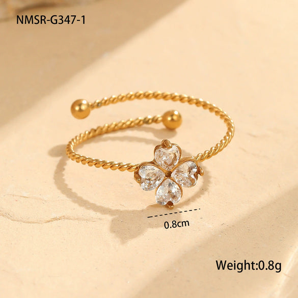 Wholesale Stainless Steel Fourleaf Clover Open Ring Light Luxury Hand Jewelry Electroplated For Women