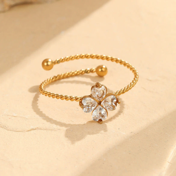 Wholesale Stainless Steel Fourleaf Clover Open Ring Light Luxury Hand Jewelry Electroplated For Women