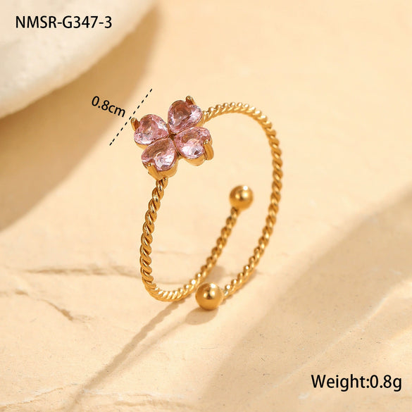 Wholesale Stainless Steel Fourleaf Clover Open Ring Light Luxury Hand Jewelry Electroplated For Women