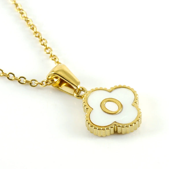 Wholesale 316L Stainless Steel Fourleaf Clover Pendant Necklace With Electroplating Treatment And Letter Pattern For Women