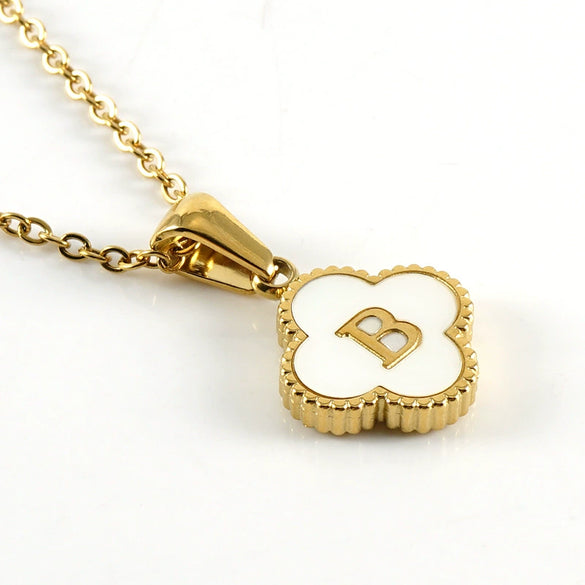 Wholesale 316L Stainless Steel Fourleaf Clover Pendant Necklace With Electroplating Treatment And Letter Pattern For Women