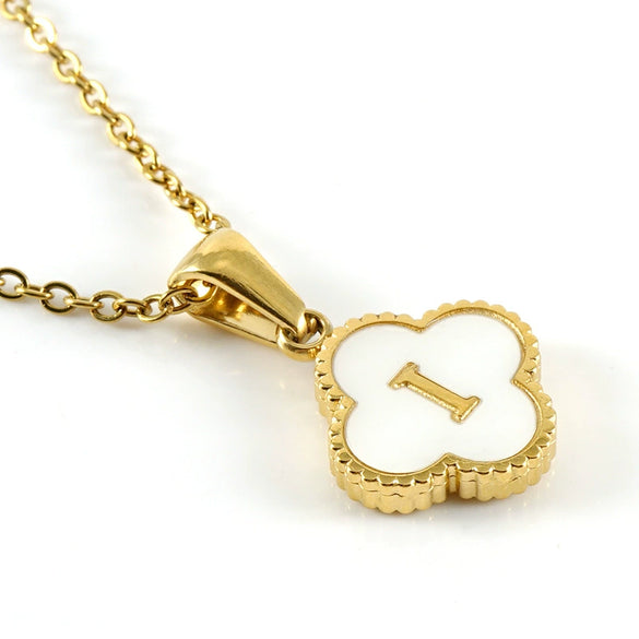 Wholesale 316L Stainless Steel Fourleaf Clover Pendant Necklace With Electroplating Treatment And Letter Pattern For Women