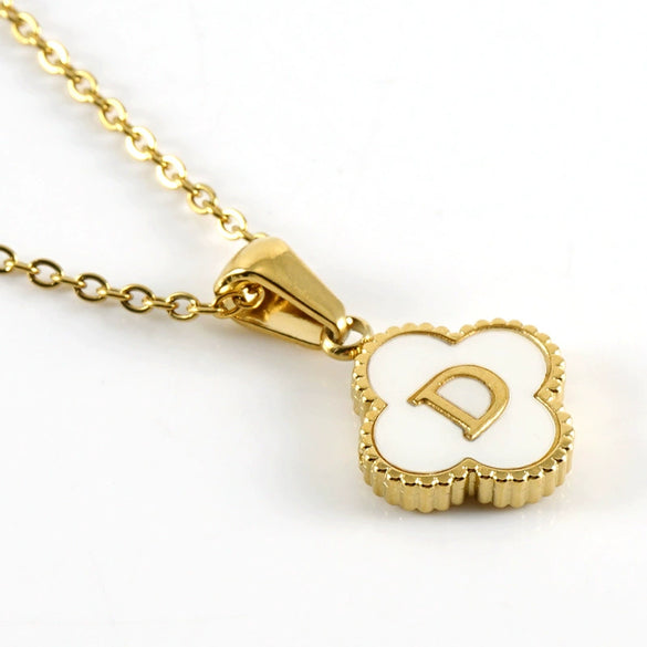 Wholesale 316L Stainless Steel Fourleaf Clover Pendant Necklace With Electroplating Treatment And Letter Pattern For Women